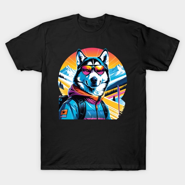 Skiing Husky Dog T-Shirt by ArtfulTat